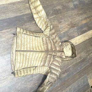 Women REI gold metallic down coat